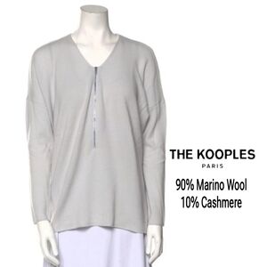 The Kooples Merino Wool Cardigan Blue Long Sleeve with V-Neck Fit Sweater